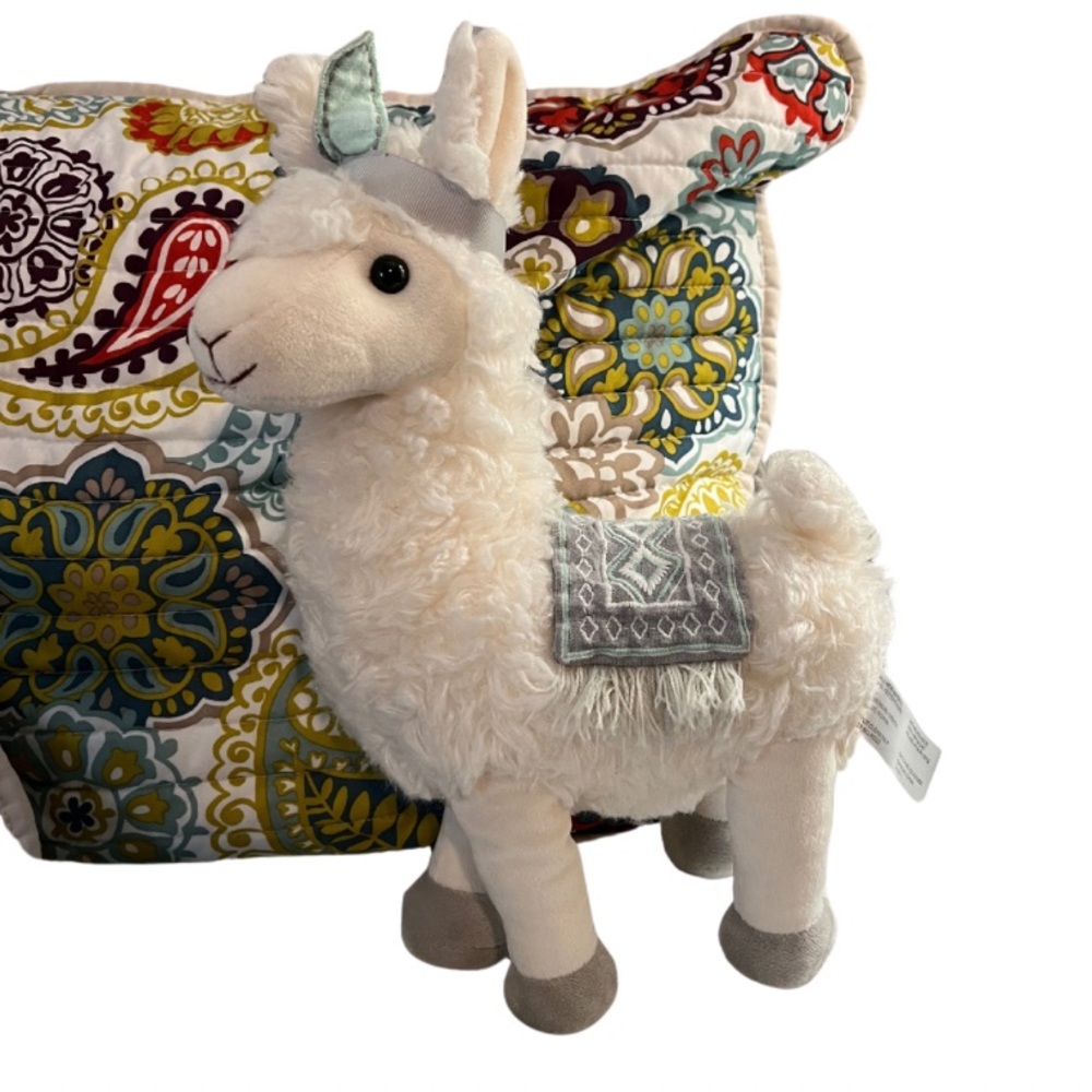 Anthropologie Plush LLAMA Stuffed Animal White Aztec Teal - Picture 4 of 4